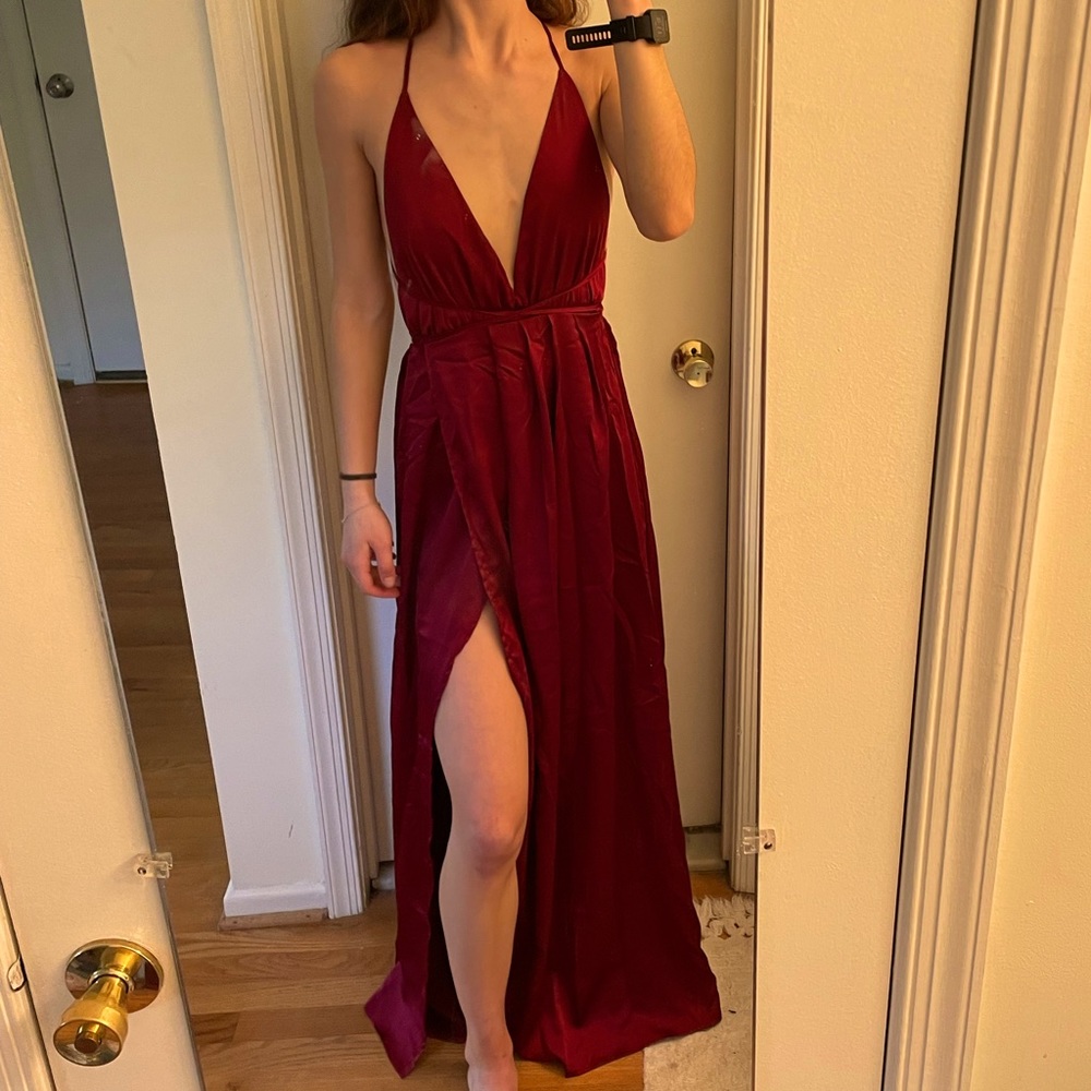 Silk maroon prom dress
